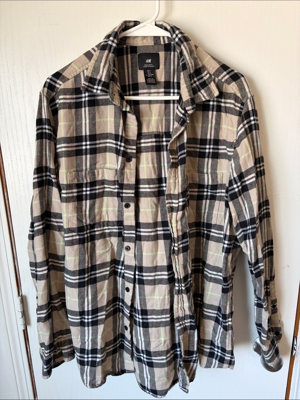 H&M Beige, Black & Cream Plaid Button-Down Shirt